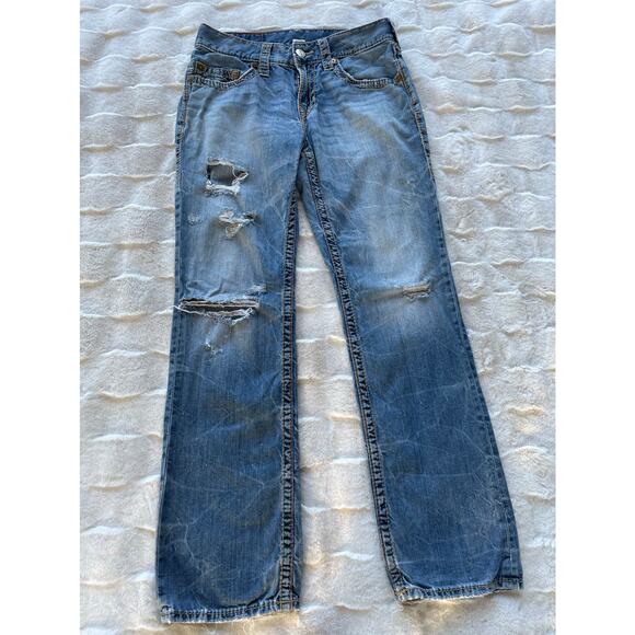 š„True Religion Section Straight Leg Holes Ripped Distressed Grunge Men Jeans 32 - Picture 2 of 16